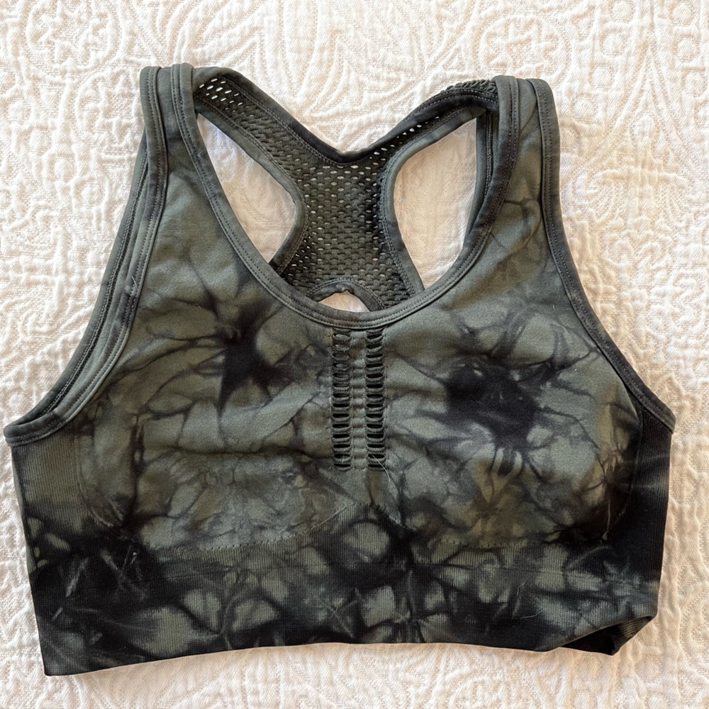 Soul Cycle by Lululemon Interval Sports Bra Size Small Dark Olive Black Tie Dye